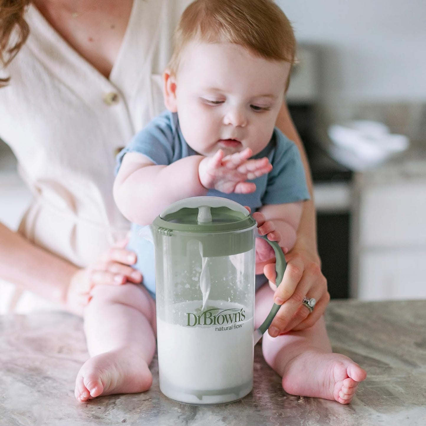 Dr. Brown'S Baby Formula Mixing Pitcher with Adjustable Stopper, Locking Lid, & No Drip Spout, 32Oz, BPA Free, Olive