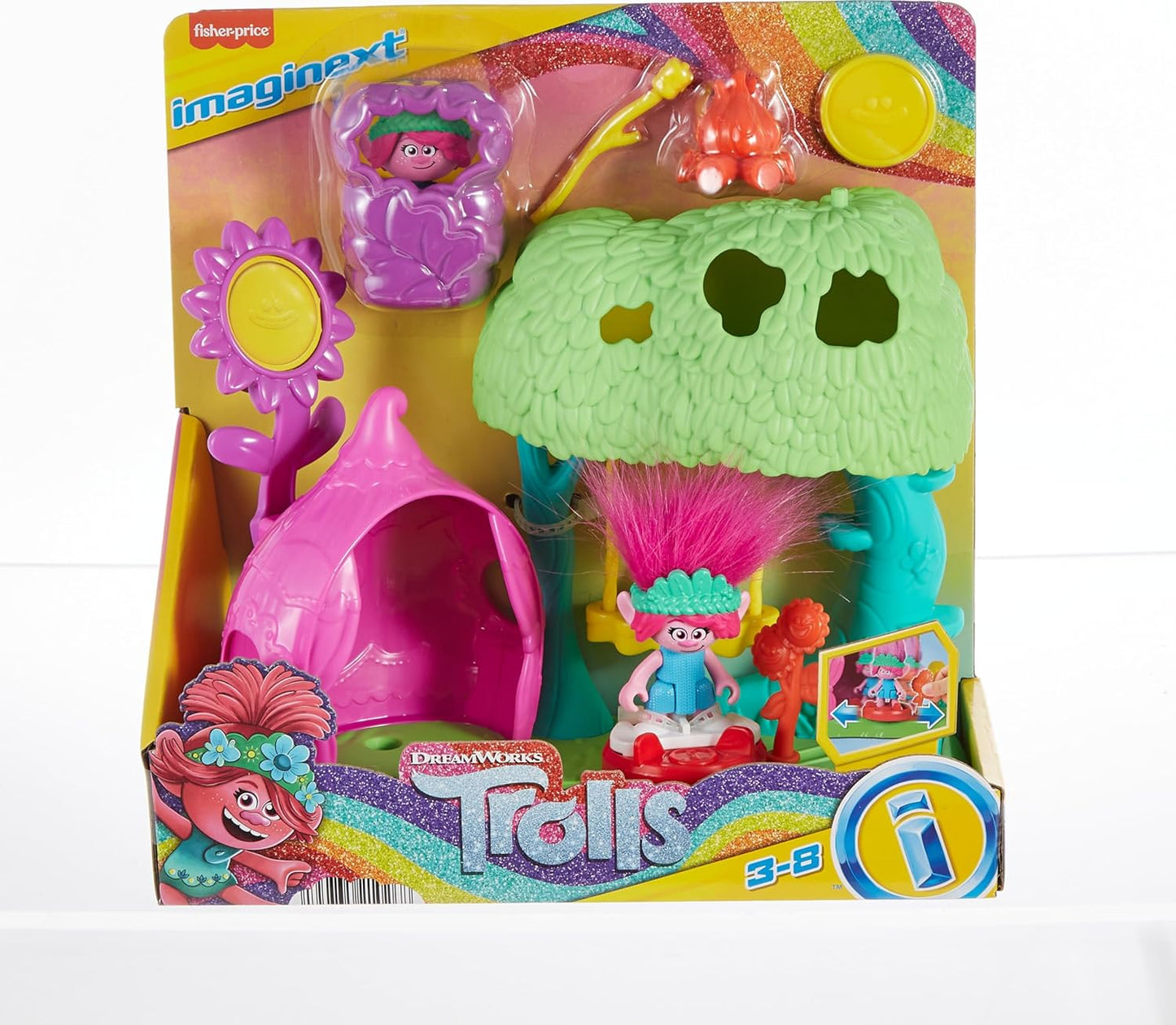 Fisher-Price Imaginext Dreamworks Trolls Toys Flower Fun Campsite Playset with Poppy Figure for Pretend Play Kids Ages 3+ Years