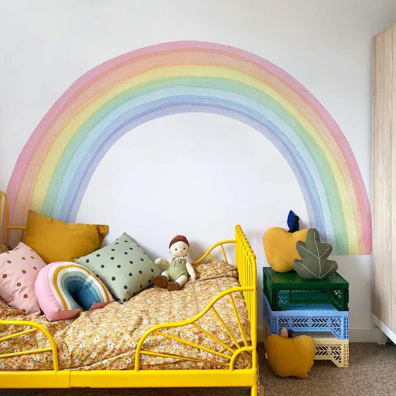 Funlife Vinyl Large Rainbow Wall Mural Stickers Peel and Stick, Precut Giant Vibrant Watercolor Rainbow Wall Decals for Girls Bedroom Kids Nursery Room Playroom, 75.59" X 44.09"