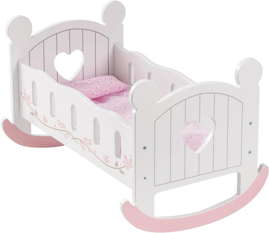 ROBUD Baby Doll Crib Wooden Doll Cradle with Bedding Doll Rocking Cradle 18Inch Doll Furniture Doll Bed Fits for 18Inch American Girl Dolls