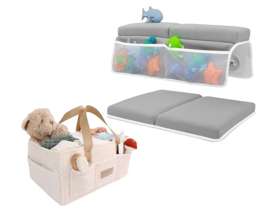 Bath Kneeler and Elbow Rest Pad (Grey) & Sherpa Baby Diaper Caddy Bundle