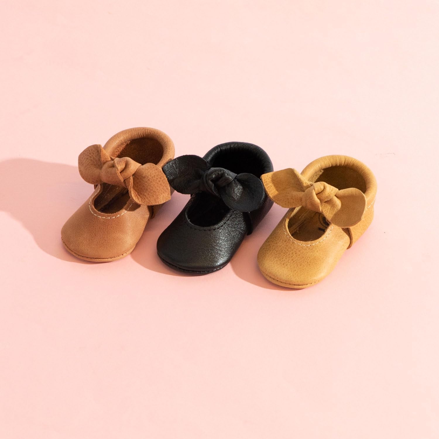 Freshly Picked Knotted Bow Baby Girl Shoes Soft Sole or Hard Sole, Premium Leather Baby Shoes Handmade in Utah, Infant to Toddler Sizes