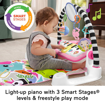 Fisher-Price Baby Playmat Glow and Grow Kick & Play Piano Gym, Pink Musical Learning Toy with Developmental Activities for Newborns 0+ Months