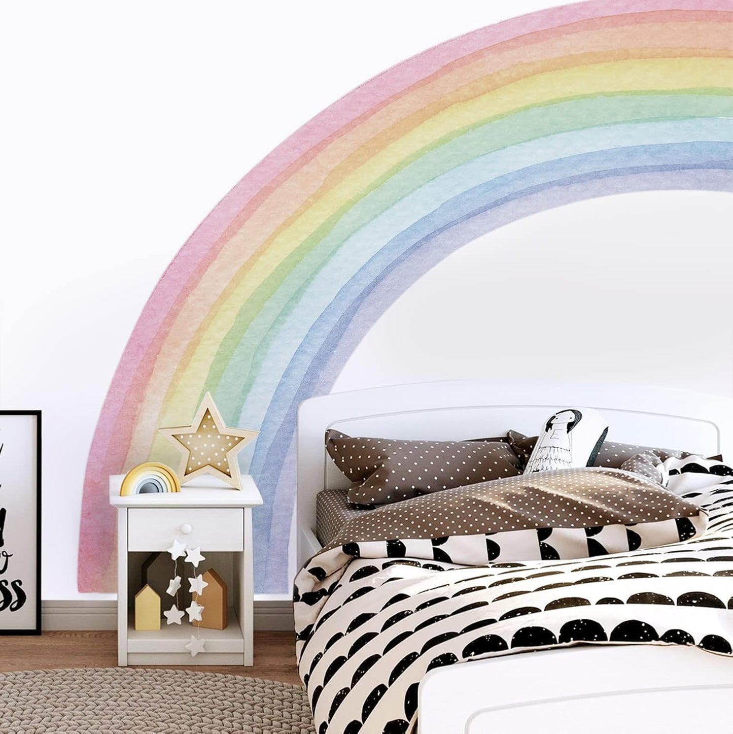 Funlife Vinyl Large Rainbow Wall Mural Stickers Peel and Stick, Precut Giant Vibrant Watercolor Rainbow Wall Decals for Girls Bedroom Kids Nursery Room Playroom, 94.49" X 55.12"