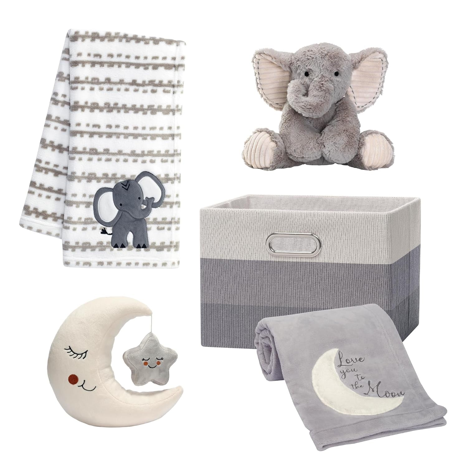 Lambs & Ivy Gray 5-Piece Baby Gift Basket for Baby Shower/Newborn Welcome Home