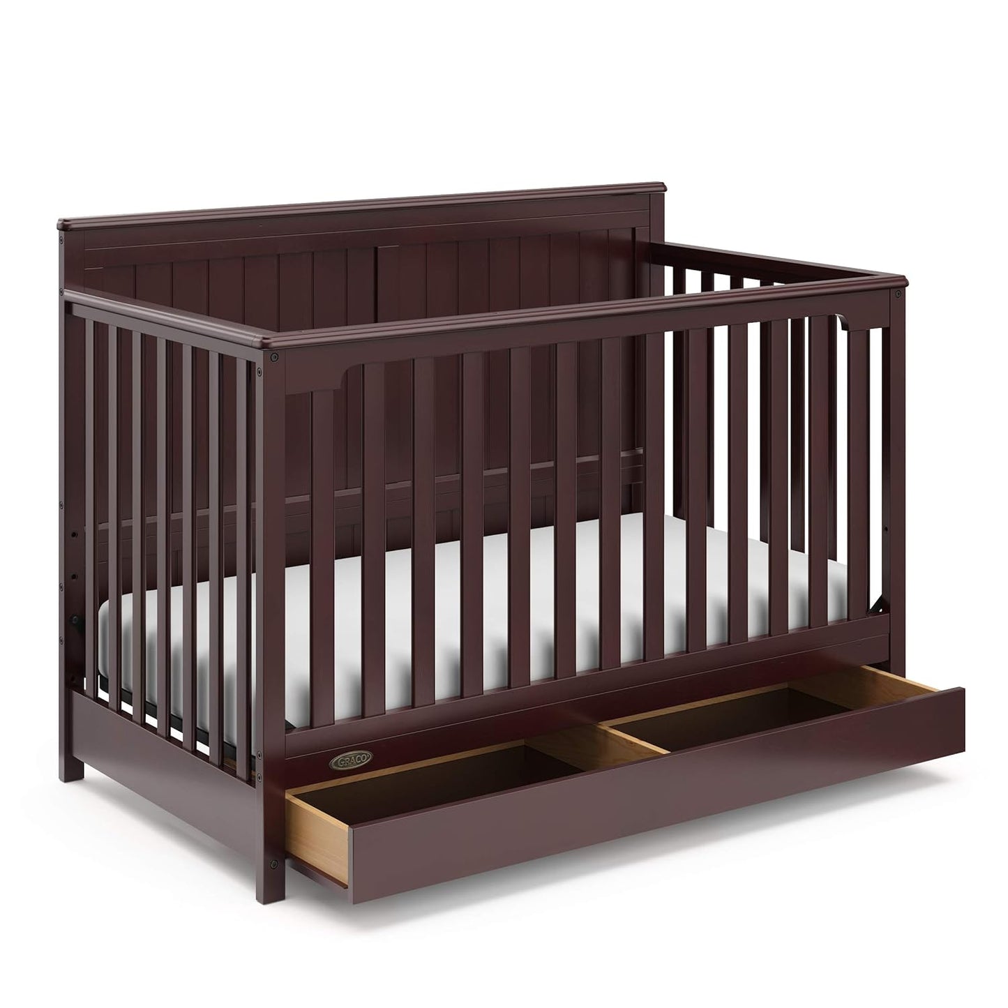 Graco Hadley 5-In-1 Convertible Crib with Drawer (Espresso) – Crib with Drawer Combo, Includes Full-Size Nursery Storage Drawer, Converts from Baby Crib to Toddler Bed, Daybed and Full-Size Bed