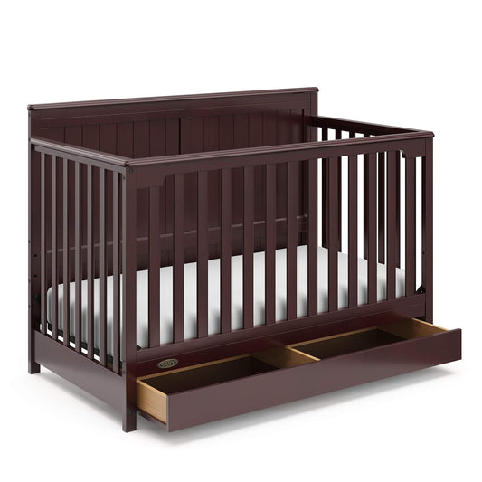 Graco Hadley 5-In-1 Convertible Crib with Drawer (Espresso) – Crib with Drawer Combo, Includes Full-Size Nursery Storage Drawer, Converts from Baby Crib to Toddler Bed, Daybed and Full-Size Bed