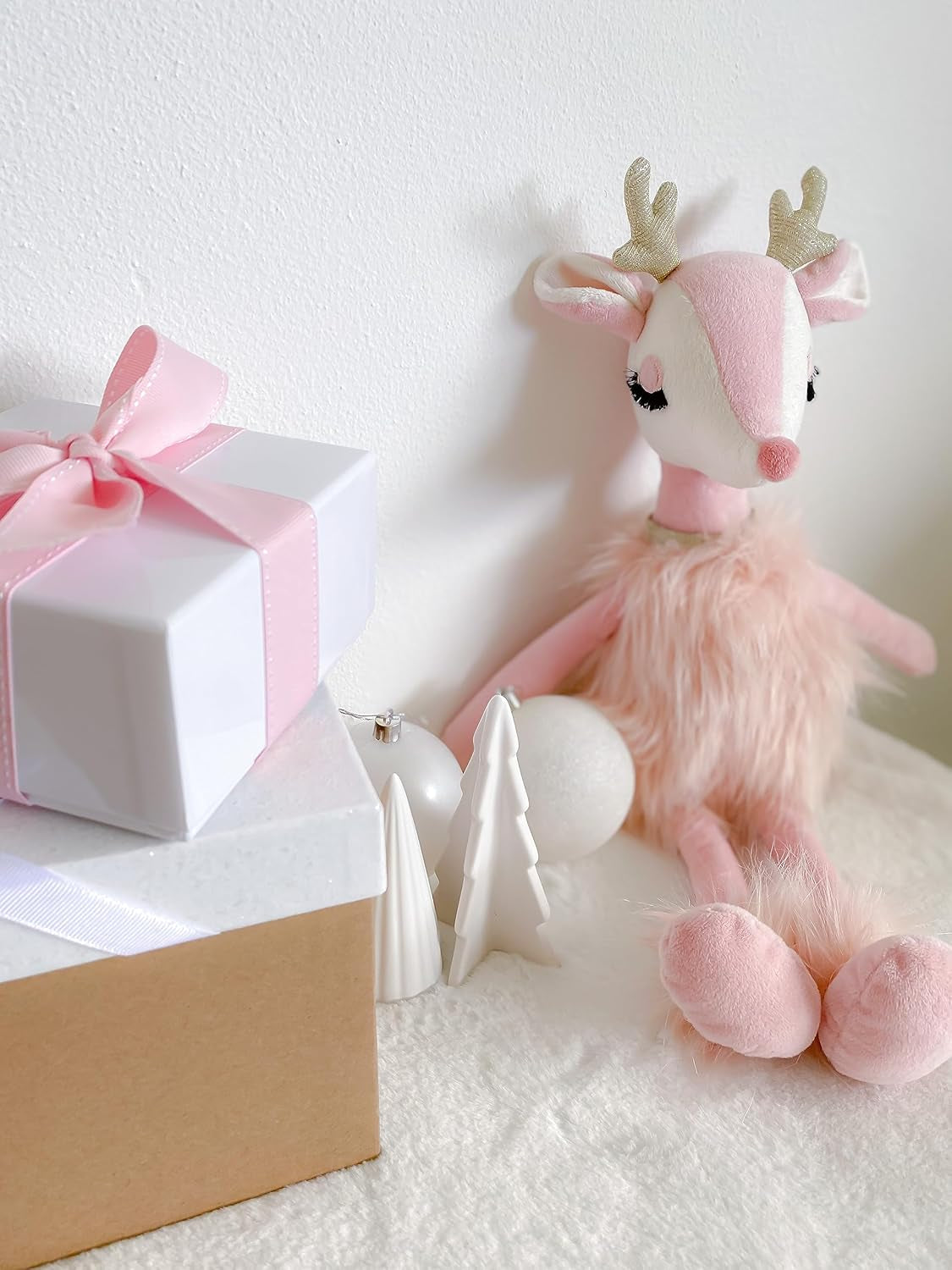 MON AMI Freija the Pink Reindeer Stuffed Animal Doll – 17”, Deer Plush Toy, Use as Toy or Room Décor, Great Gift for Kids of All Ages, Ideal Gift for Christmas