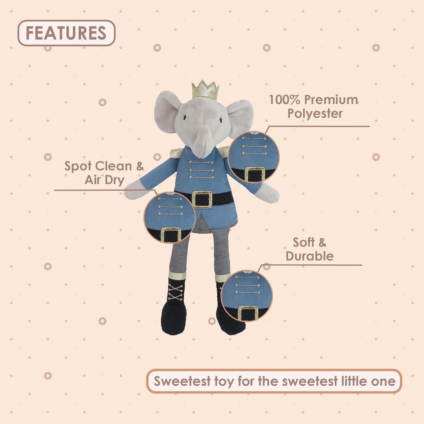 MON AMI Prince Earl the Elephant Plush Stuffed Doll – 12”, Cute Elephant in Blue Suit, Use as Toy or Nursery Room Décor, for Kids of All Ages