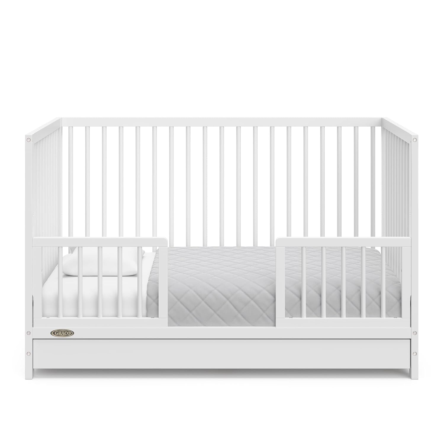 Graco Teddi 5-In-1 Convertible Crib with Drawer (White) – GREENGUARD Gold Certified, Crib with Drawer Combo, Full-Size Nursery Storage Drawer, Converts to Toddler Bed, Daybed and Full-Size Bed