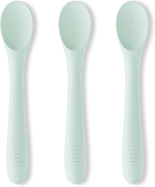 NUK Silicone Baby Spoons, Durable Silicone Material, Easy to Hold & Feed, Dishwasher-Safe, Bpa-Free, Pack of 3