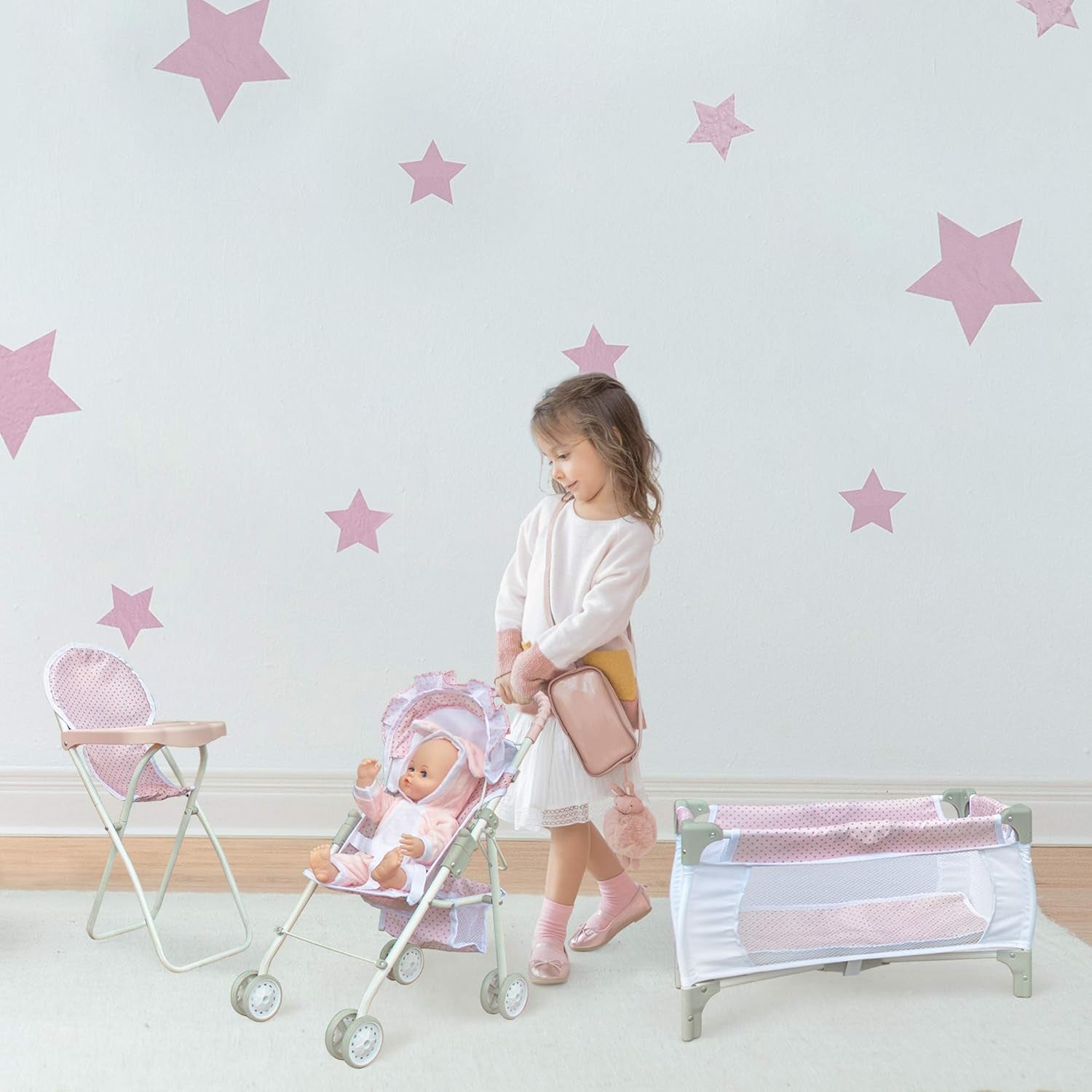 Olivia'S Little World Polka Dots Princess 3-In-1 Baby Doll Nursery Set, Pink/Gray