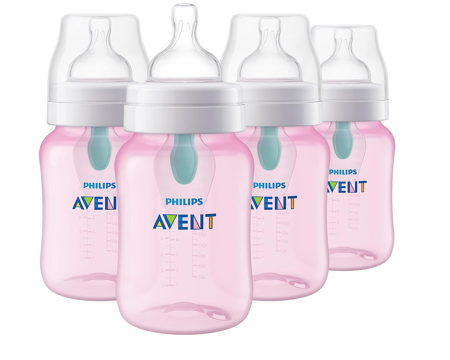 Philips Avent Anti-Colic Baby Bottle with Airfree Vent, 9Oz, 4Pk, Clear, SCY703/04