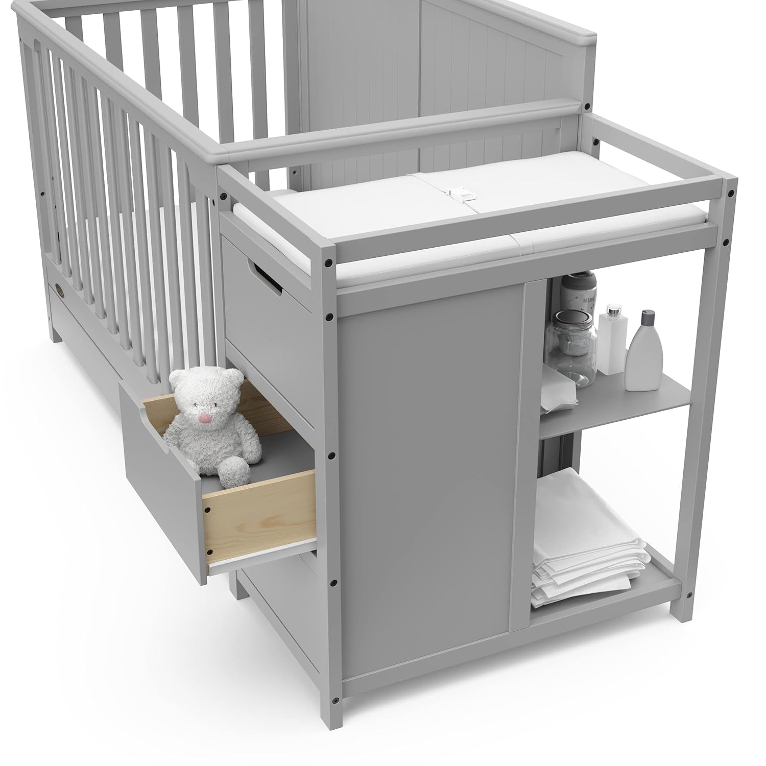 Graco Hadley 5-In-1 Convertible Crib and Changer with Drawer (Pebble Gray) – Crib and Changing-Table Combo with Drawer, Includes Changing Pad, Converts to Toddler Bed, Daybed and Full-Size Bed