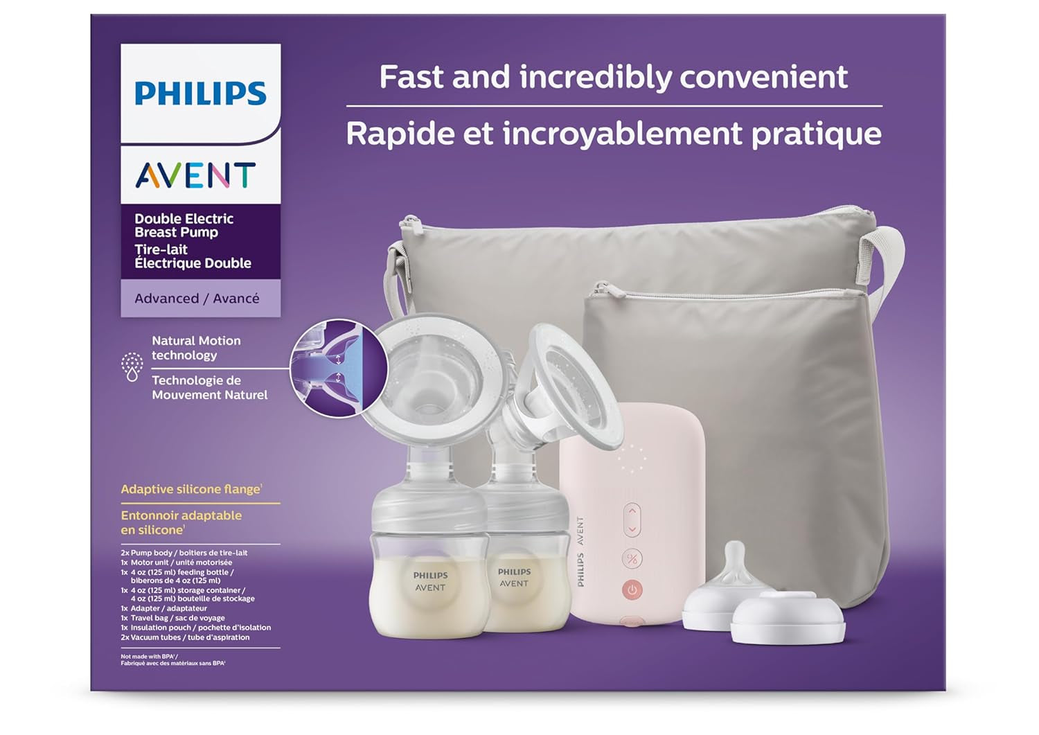 Philips Avent Double Electric Breast Pump - Electric Breast Pump, Hospital Strength, with Travel Bag and Pouch, SCF393/82