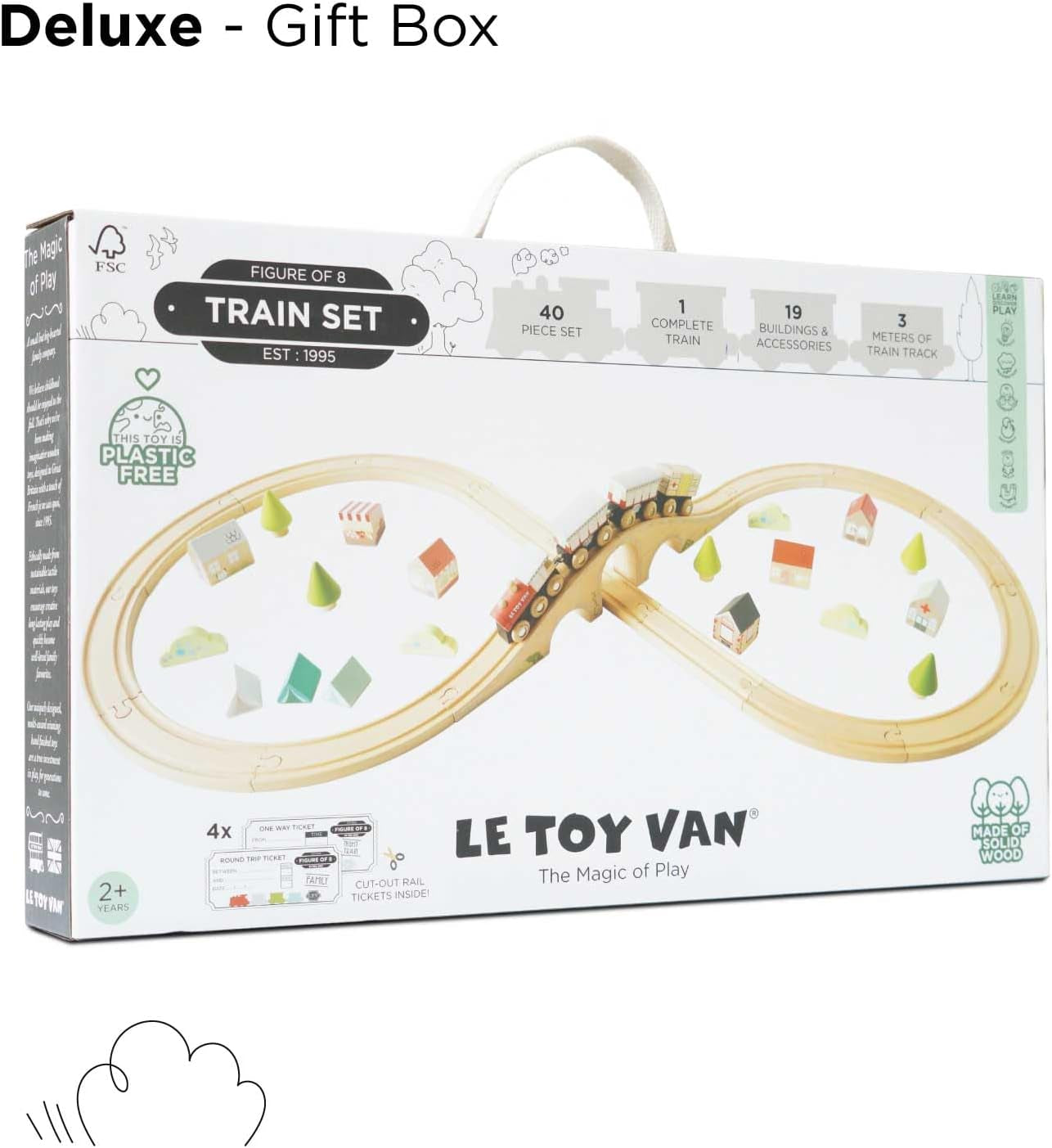 Le Toy Van Wooden Train Set with Figure of 8 Train Track, Plastic Free Set with Universal Compatible Train Track, Suitable for 36+ Months, Girls and Boys, TV702