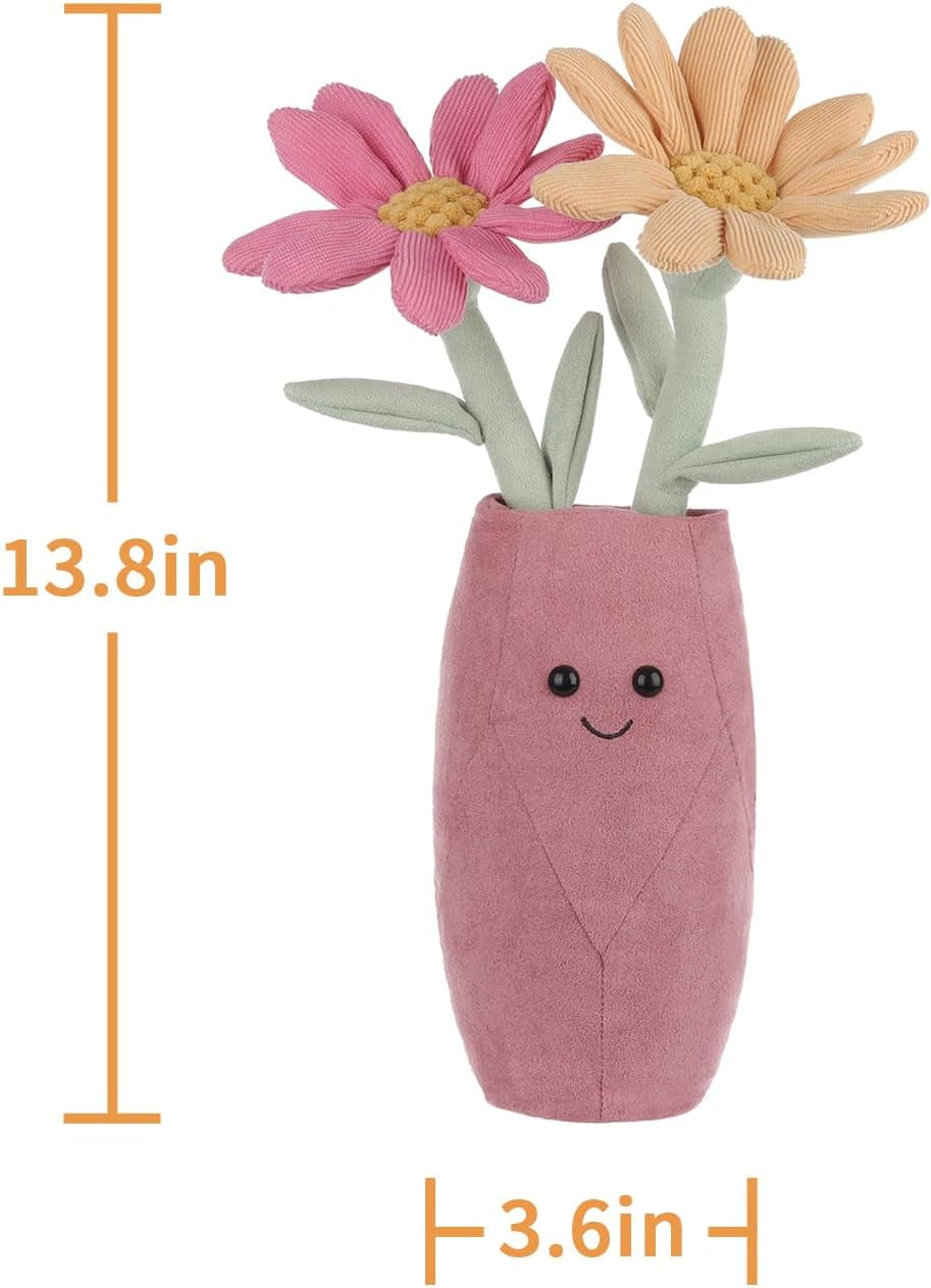 Apricot Lamb Calliopsis Vase Plush Stuffed Animals for Kids, Soft Cute Plush Toys for Baby Girl and Boy, Fluffy Calliopsis Vase Pink 13.8 Inches