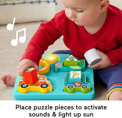 Fisher-Price Baby Sorting Toy Shapes & Sounds Vehicle Puzzle with Music & Lights for Fine Motor Play, Ages 9M+