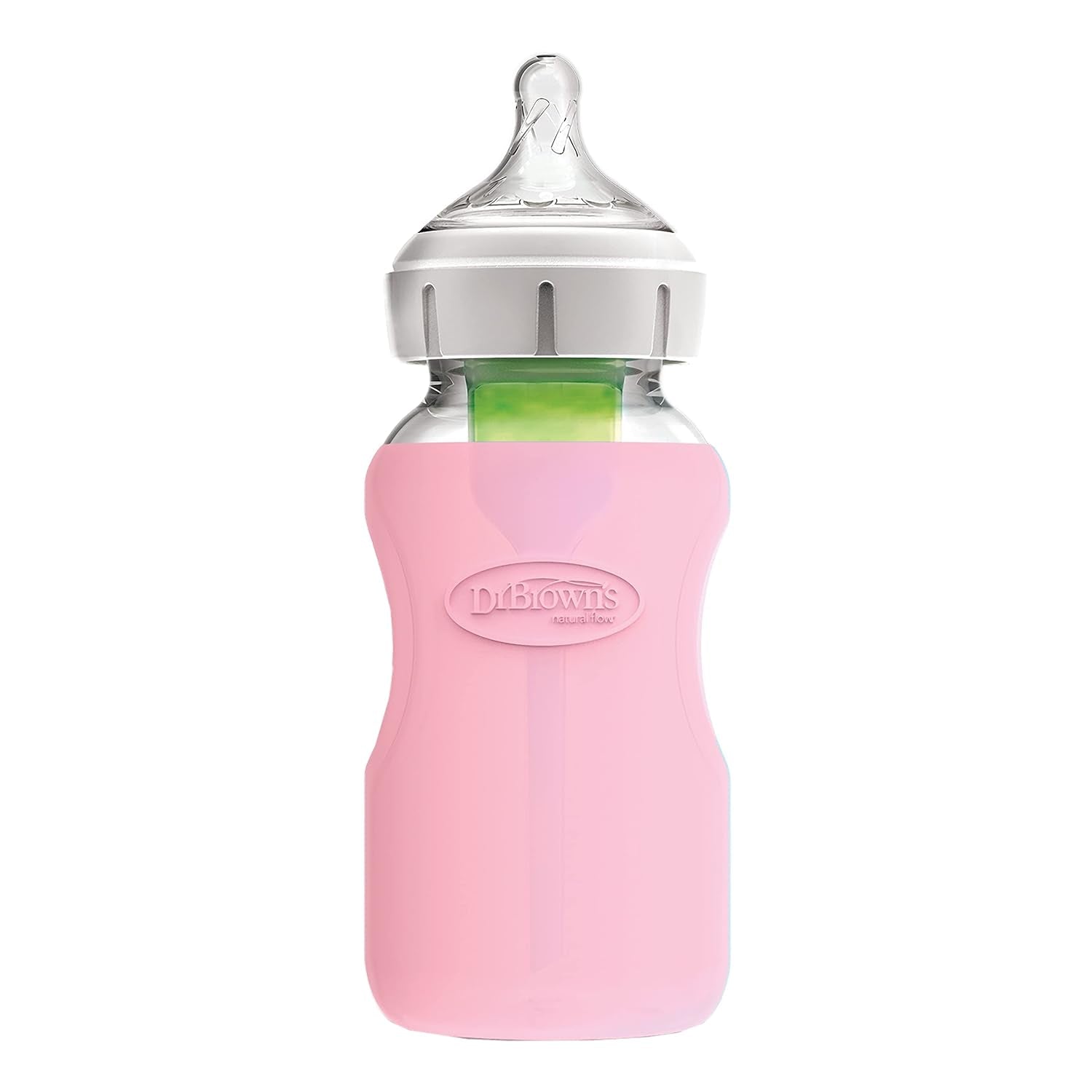 Dr. Brown'S Natural Flow Options+ Glass Baby Bottle Sleeves,100% Silicone,9 Oz,Wide-Neck,Pink