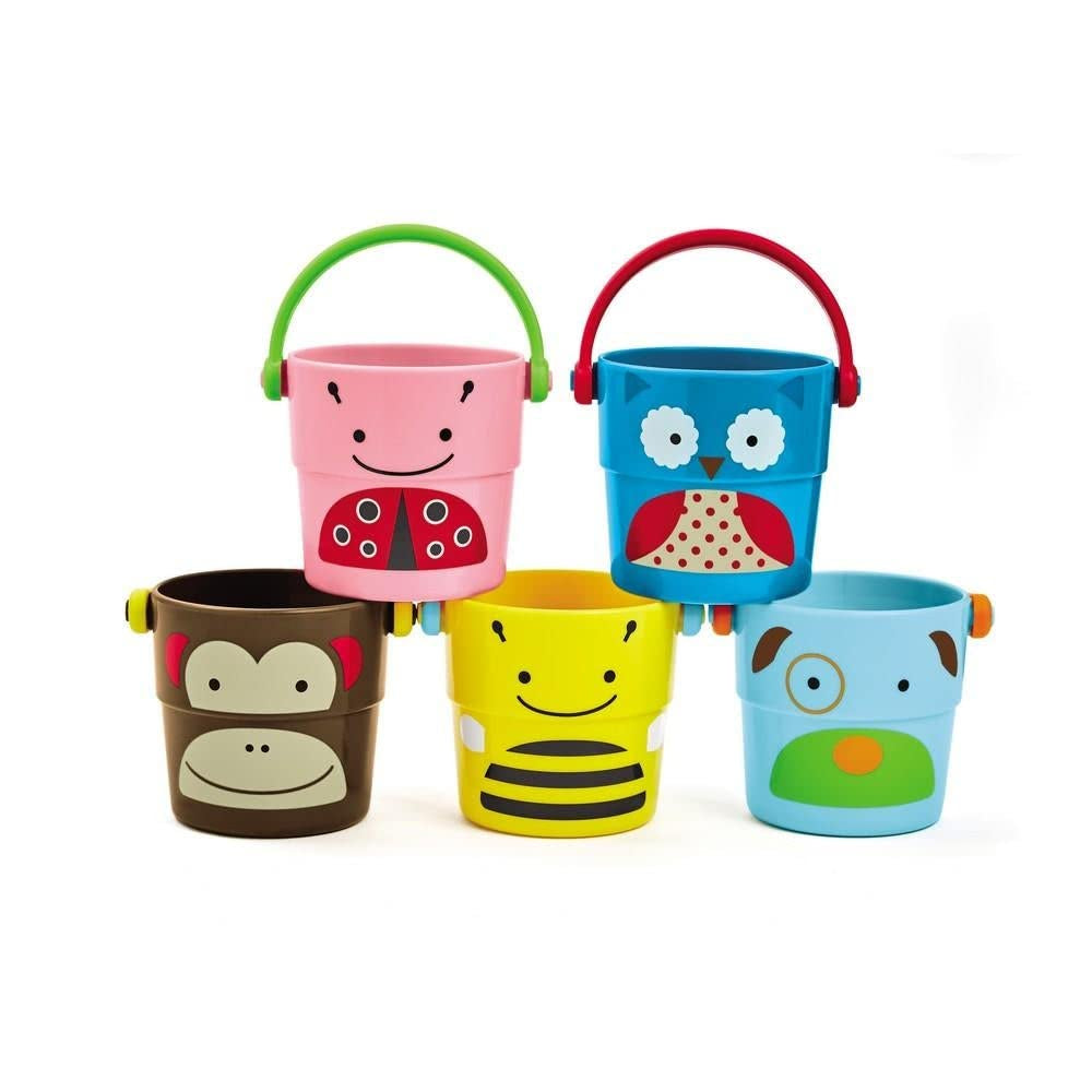 Skip Hop Baby Bath Toy Buckets, Zoo Stack & Pour Buckets, Pastel