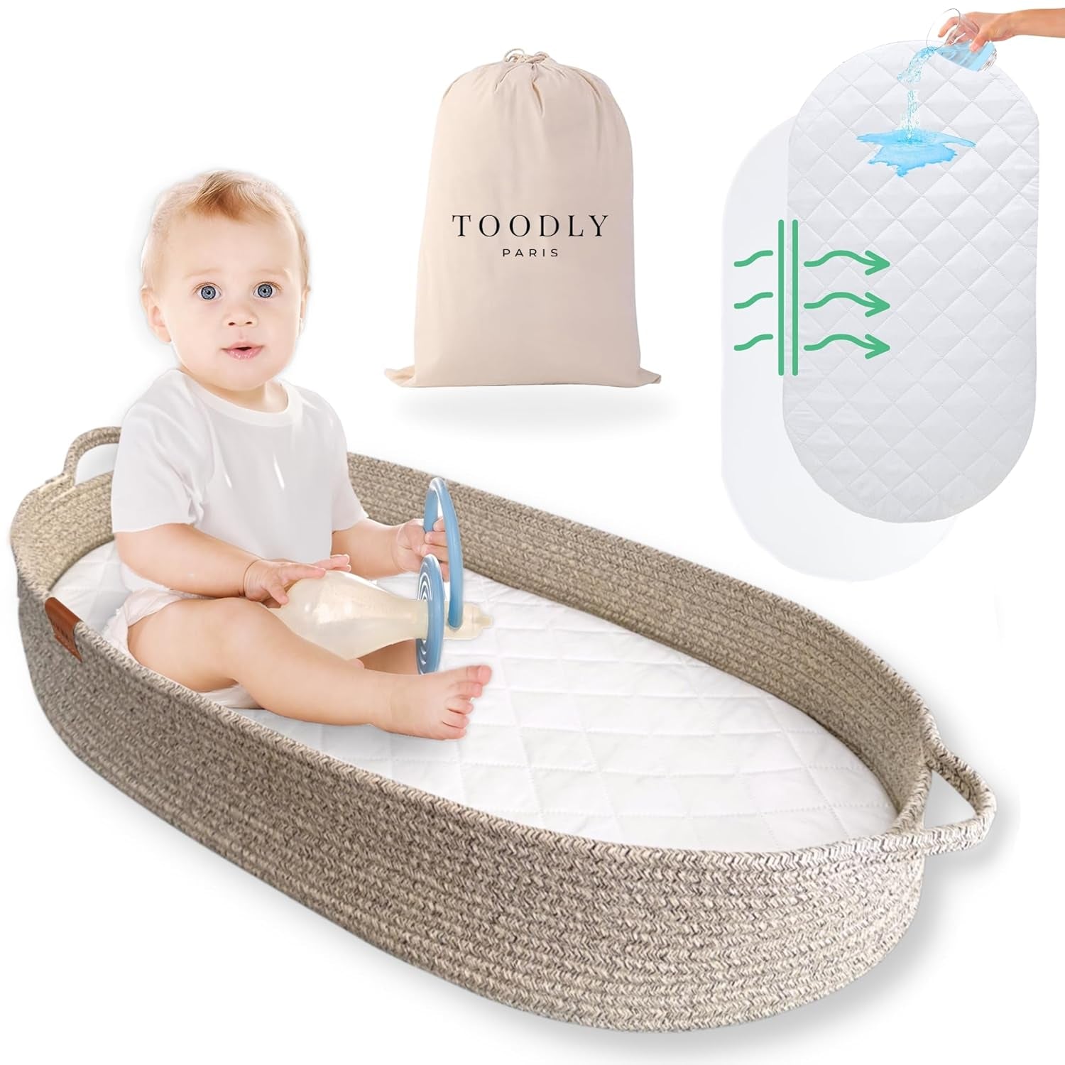 Baby Changing Basket with anti Slip Bottom and Baby Soft Book Bundle