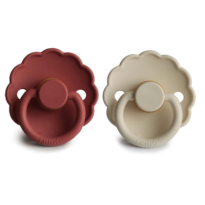 FRIGG Daisy Natural Rubber Baby Pacifier | Made in Denmark | Bpa-Free (Baked Clay/Cream, 0-6 Months) 2-Pack