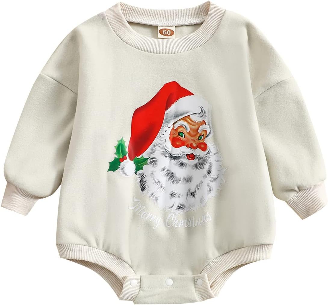 Baby Girl Boy Christmas Clothes Letter Print Sweatshirt Romper Infant Long Sleeve Bubble Romper Winter Outfit