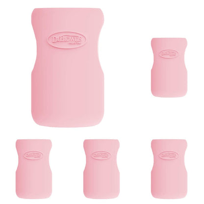 Dr. Brown'S Natural Flow Options+ Glass Baby Bottle Sleeves,100% Silicone,9 Oz,Wide-Neck,Pink