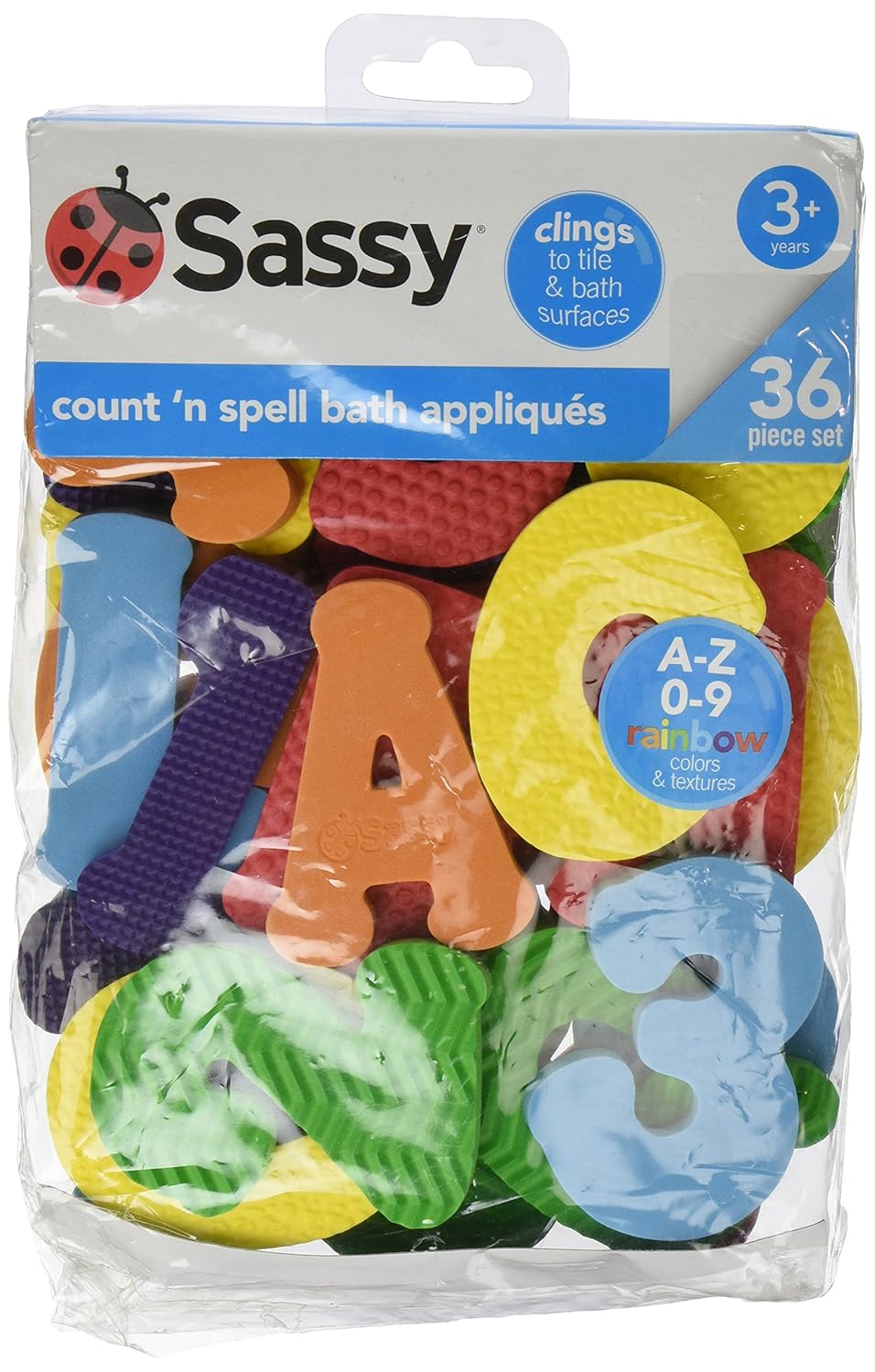 Sassy Count N Spell Bath Appliques – 3+ Years - 36 Piece Set Includes 26 Floating Letters A-Z, 10 Numbers 0-9, Made of Soft, Durable, Non-Toxic Foam