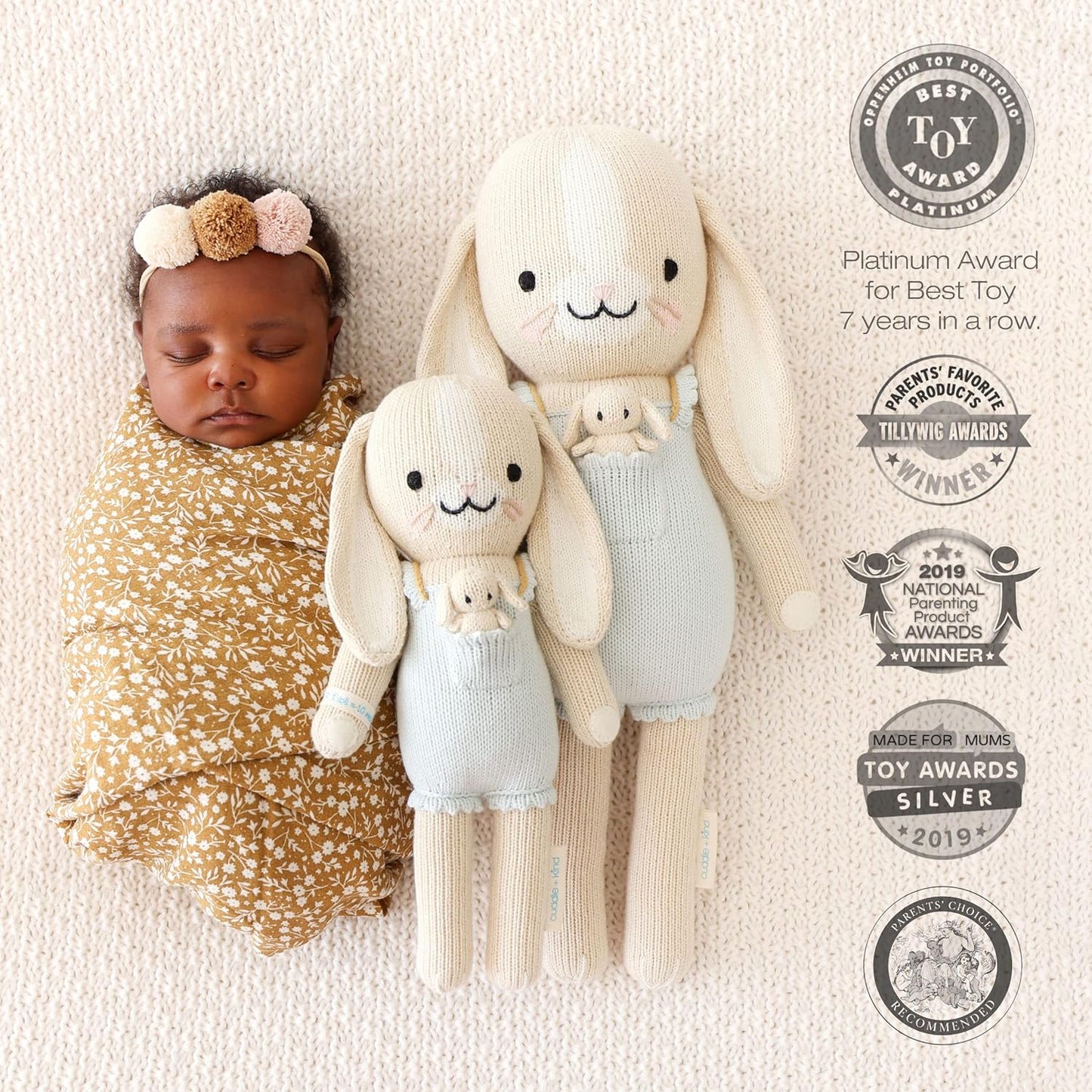 Cuddle + Kind Briar the Bunny Little 13" Hand-Knit Doll – 1 Doll = 10 Meals, Fair Trade, Heirloom Quality, Handcrafted in Peru, 100% Cotton Yarn