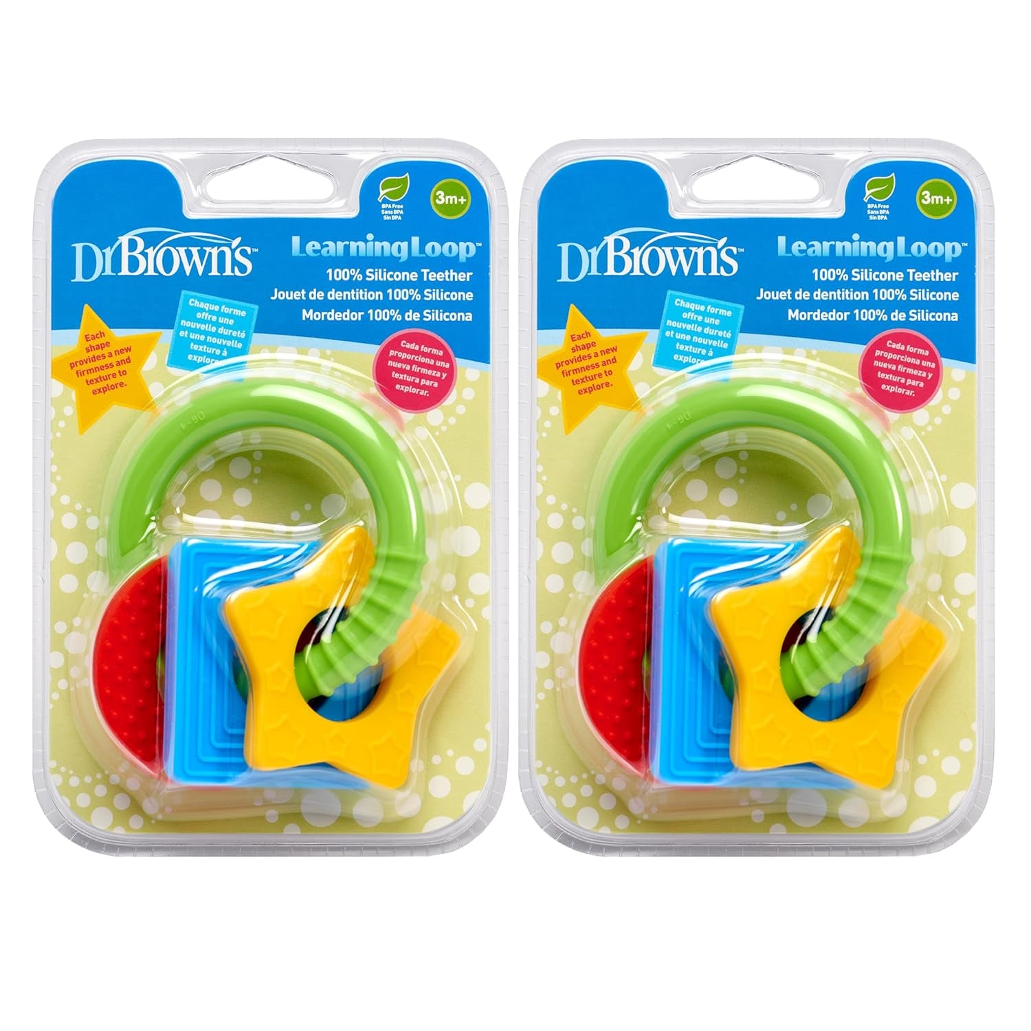 Dr. Brown'S Learning Loop Fox, Baby Teether Ring with Multiple Shapes & Textures, Soft 100% Silicone, BPA Free, 3M+