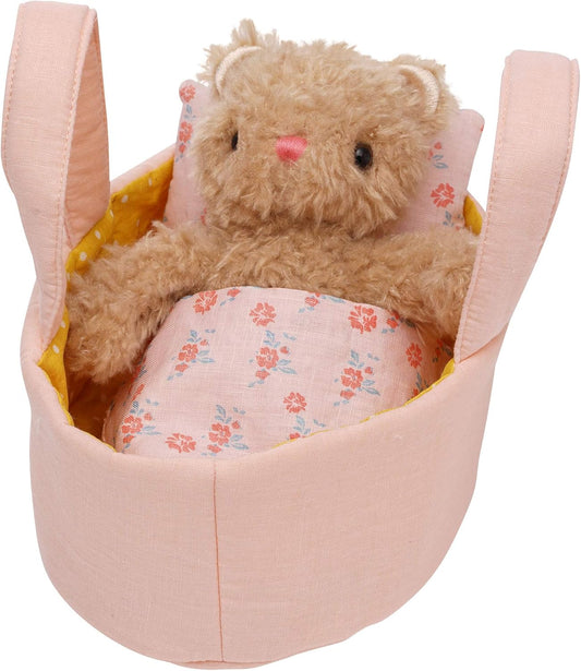 Manhattan Toy Moppettes Bea Bear Stuffed Animal Nurturing Playset with Bear Plush Toy, Fabric Bassinet, Blanket & Pillow