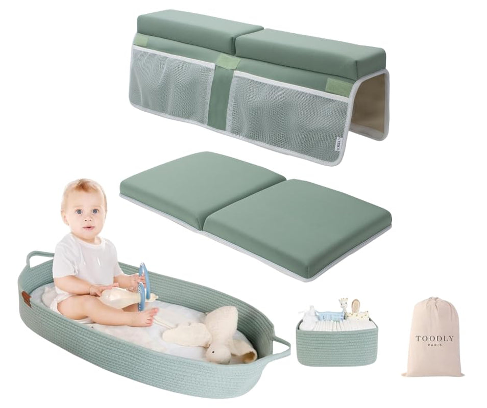 Comfortable Bath Kneeler and Elbow Rest Pad (Green) + Moses Changing Basket (Green)