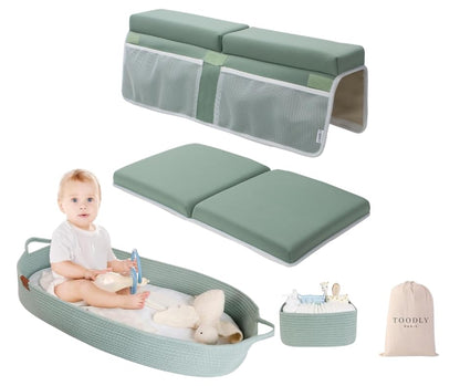 Comfortable Bath Kneeler and Elbow Rest Pad (Green) + Moses Changing Basket (Green)