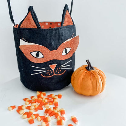 Mon Ami Cat Halloween Bag, Trick or Treat Bag for Kids, Basket Tote Bag, Tote Gift Bucket for Halloween Party Favor Supplies, 8”