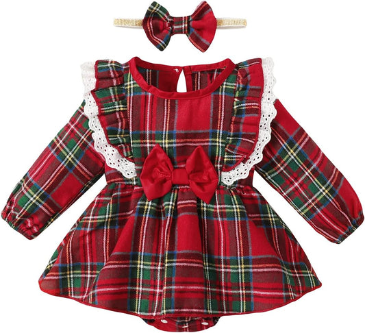 Baby Girl Christmas Outfit Girl First Christmas Bodysuit Baby Plaid Clothes