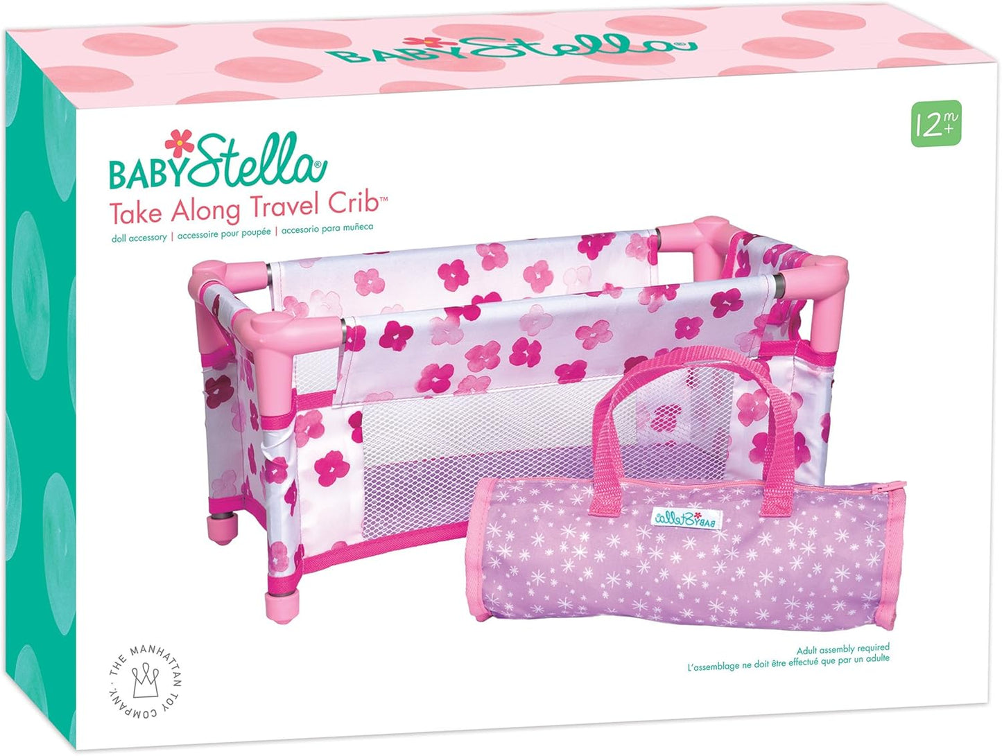 Manhattan Toy Baby Stella Take along Baby Doll Crib Accessory Set for 12" and 15" Soft Dolls