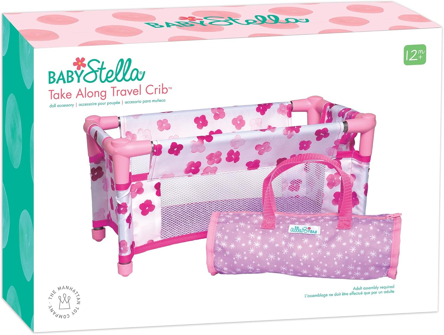 Manhattan Toy Baby Stella Take along Baby Doll Crib Accessory Set for 12" and 15" Soft Dolls