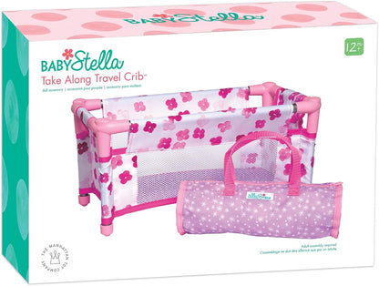 Manhattan Toy Baby Stella Take along Baby Doll Crib Accessory Set for 12" and 15" Soft Dolls