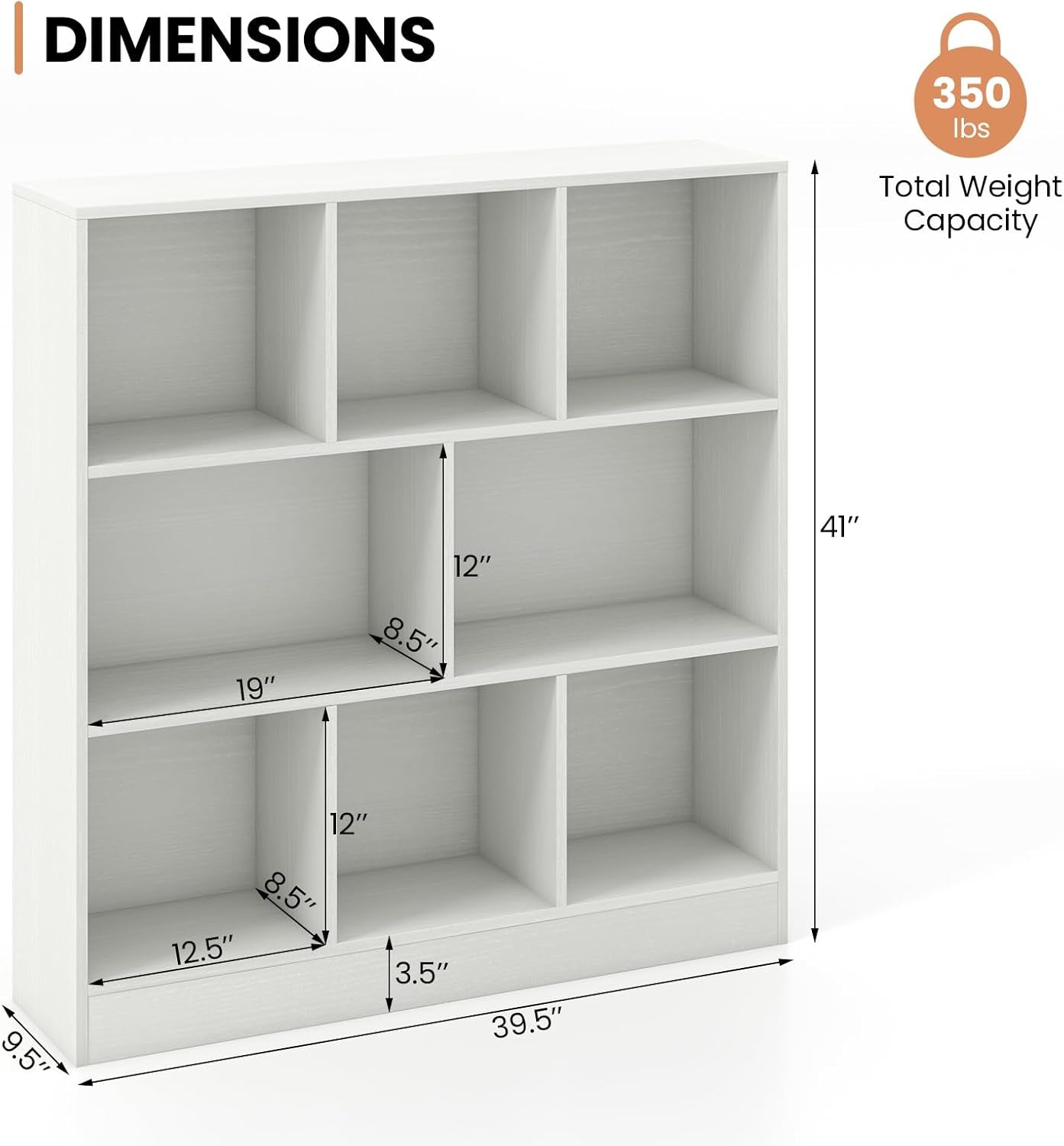 Costzon 8-Section Bookcase for Kids, Wooden Toy Storage Organizer for Books Toys, Montessori Toy Shelf, 3-Tier Storage Cabinet, Bookshelf for Kids Room, Classroom, Daycare, Nursery (White)