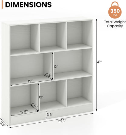 Costzon 8-Section Bookcase for Kids, Wooden Toy Storage Organizer for Books Toys, Montessori Toy Shelf, 3-Tier Storage Cabinet, Bookshelf for Kids Room, Classroom, Daycare, Nursery (White)