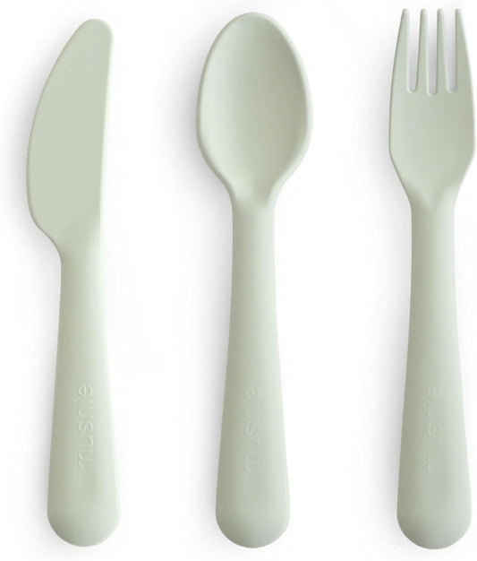 Mushie Dinnerware Cutlery Set of 3 for Kids | Made in Denmark (Sage)