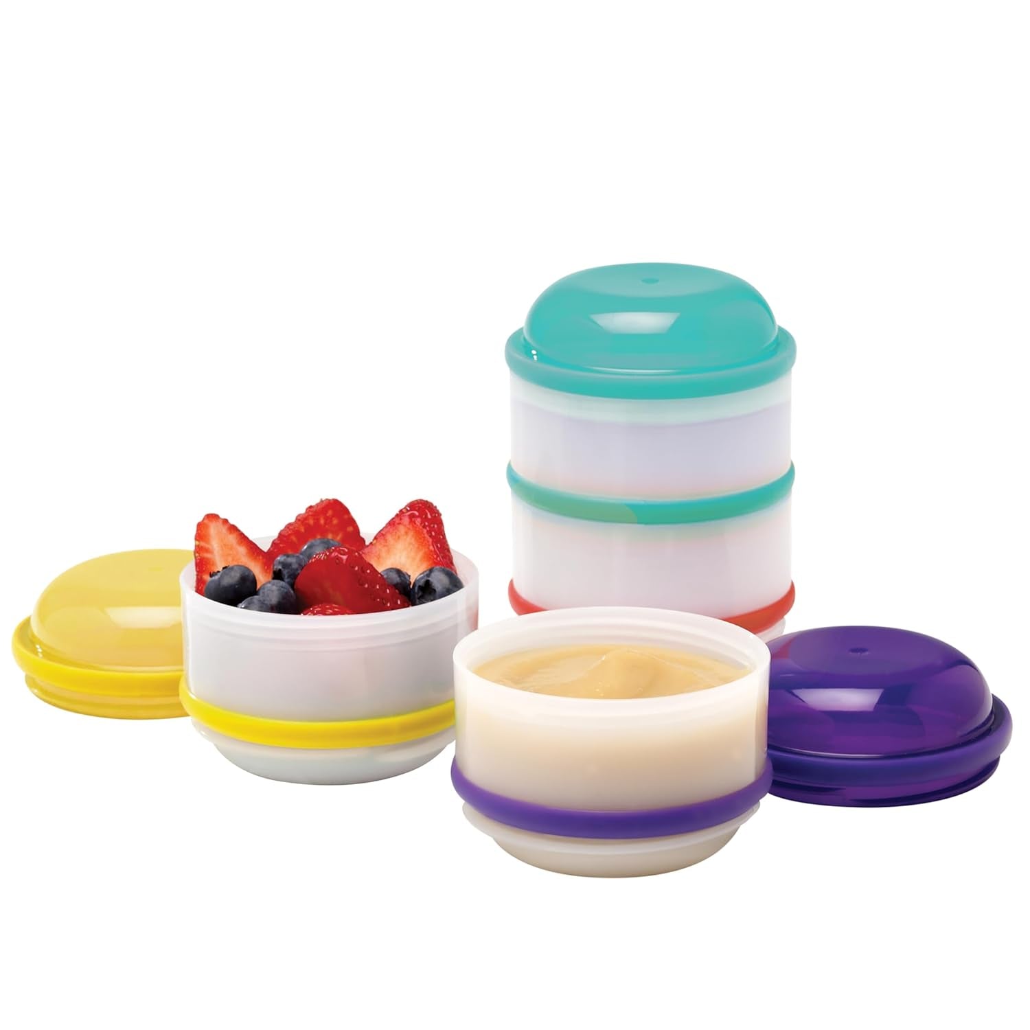 Dr. Brown'S Stackable Snack-A-Pillar Snack and Dipping Cups for Toddlers and Baby Food Storage Containers, BPA Free - 4-Pack