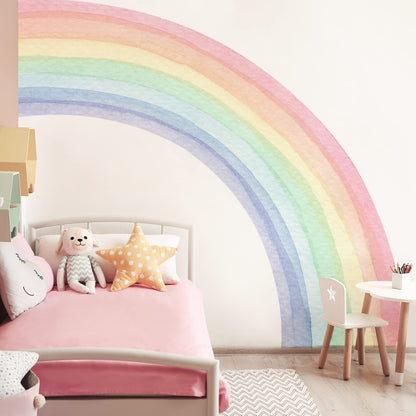 Funlife Fabric Peel and Stick Large Rainbow Wall Mural Stickers for Girls, Precut Pastel Half Watercolor Rainbow Wall Sticker Decals for Kids Bedroom Living Room Playroom, 78.74" X 70.87"