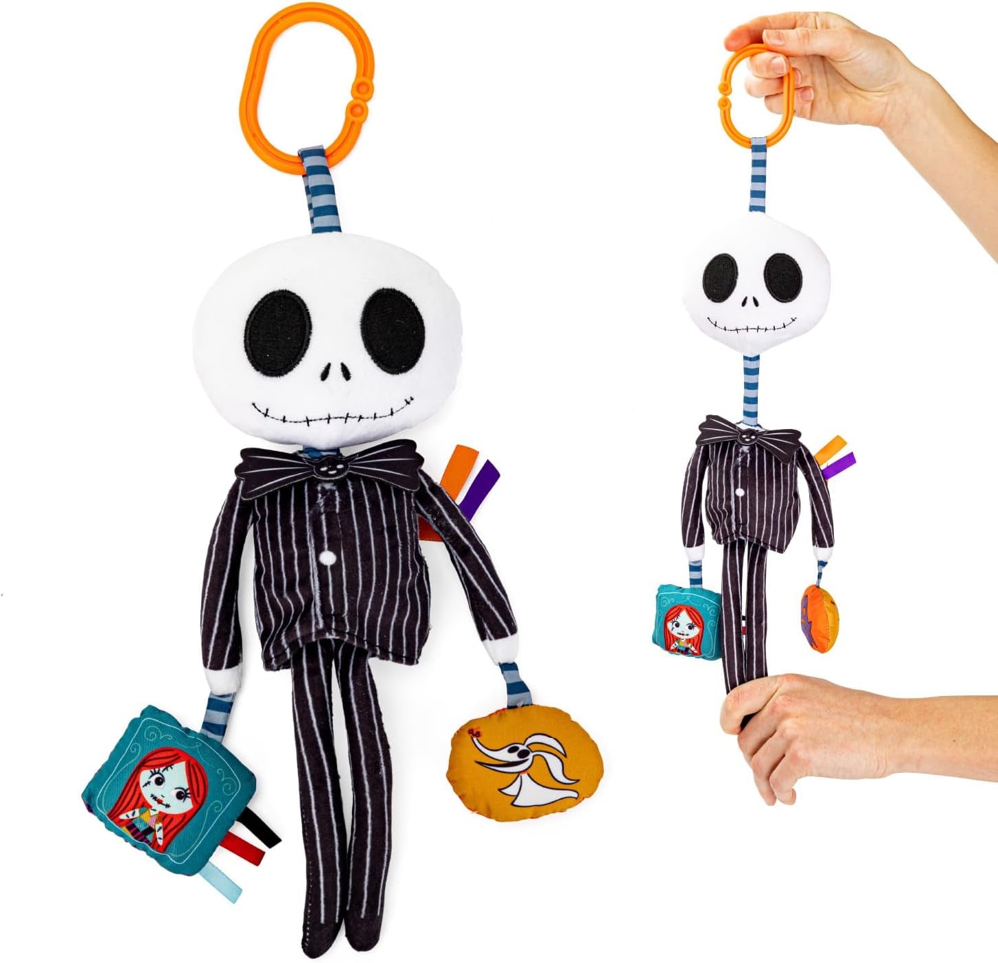 KIDS PREFERRED Disney Baby Nightmare before Christmas Jack Skellington on the Go Activity Toy with Teether, on the Go Clip, Bell Chime, and Pull through Arms