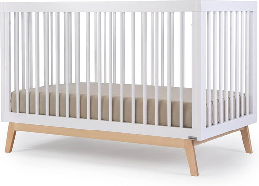 Dadada Baby Soho 3-In-1 Convertible Crib – Made in Italy, GREENGUARD Gold, Adjustable Mattress Height, Solid Beechwood – Baby-Safe Finish, Modern Design 53.15 X 29.95 X 36.7 in (White + Natural)