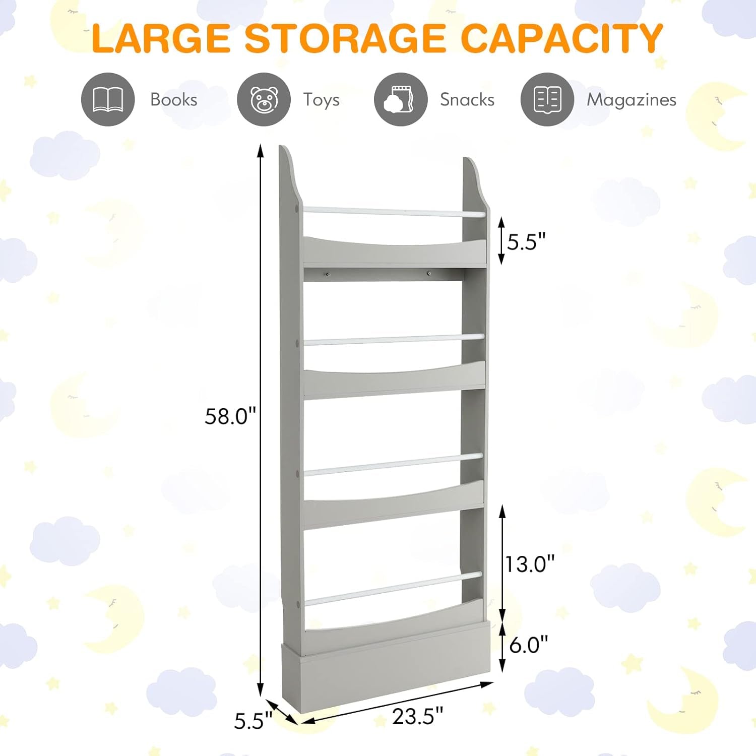 Costzon Kids Bookshelf, 4-Tier Wooden Book Shelf Organizer for Books and Toys, Toddler Space-Saving Wall Bookcase Conner Storage Rack for Bedroom, Living Room, Nursery, Playroom (White)