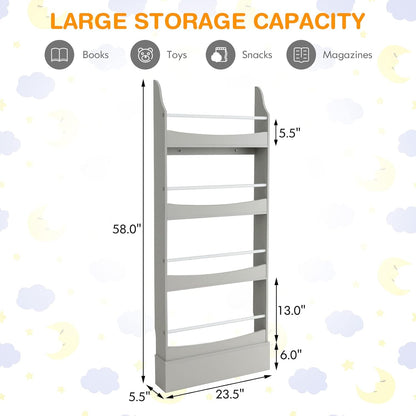 Costzon Kids Bookshelf, 4-Tier Wooden Book Shelf Organizer for Books and Toys, Toddler Space-Saving Wall Bookcase Conner Storage Rack for Bedroom, Living Room, Nursery, Playroom (White)