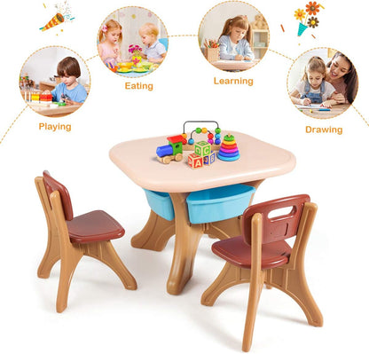 Costzon Kids Table and Chair Set, 3 Piece Activity Table W/Detachable Toy Storage Bin & 2 Chairs for Children Reading Art Craft, Strong Bearing Capacity, Lightweight, Toddler Table & Chair Set, Coffee