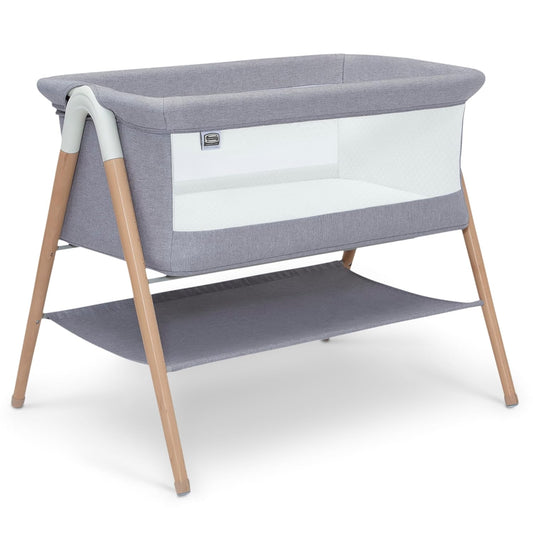 Simmons Kids Koi by the Bed Bassinet with Breathable Mesh and Natural Beechwood Legs, Dove Grey